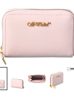 Off-White Pale Pink Zip-Around Card Wallet with Gold Logo